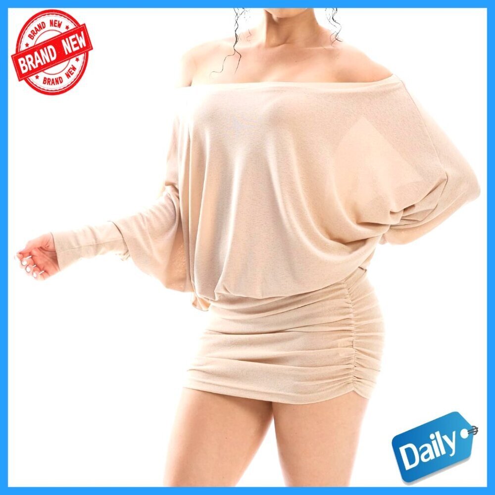 Off Shoulder Batwing Sleeve Ruched Mini Dress Y2K Oversized Casual Streetwear